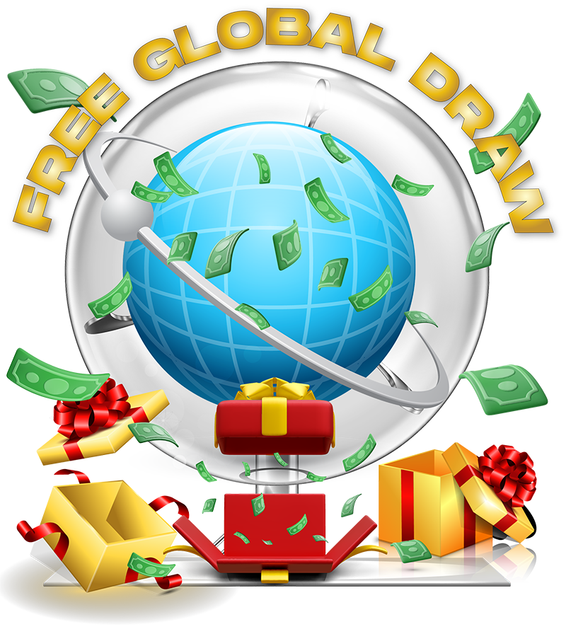 Global Draw $10 Million prize graphic with a stylized globe and currency symbols